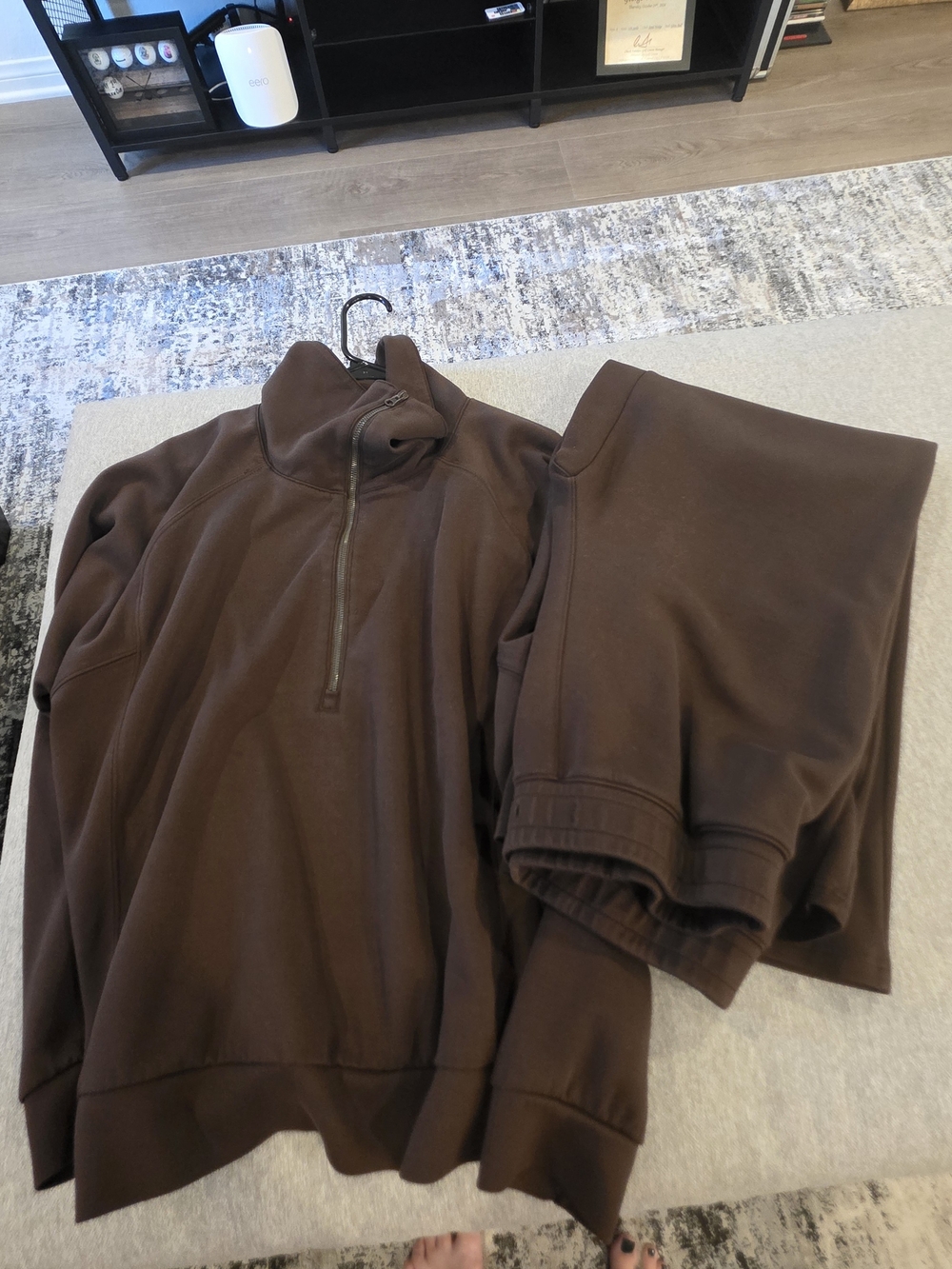 Brown Quarter-Zip Sweatshirt and Joggers Set
